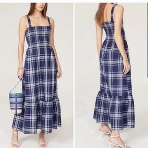 NWT Hill House Home The Anjuli Nap Maxi Dress in Navy Blue Spring Plaid XXS